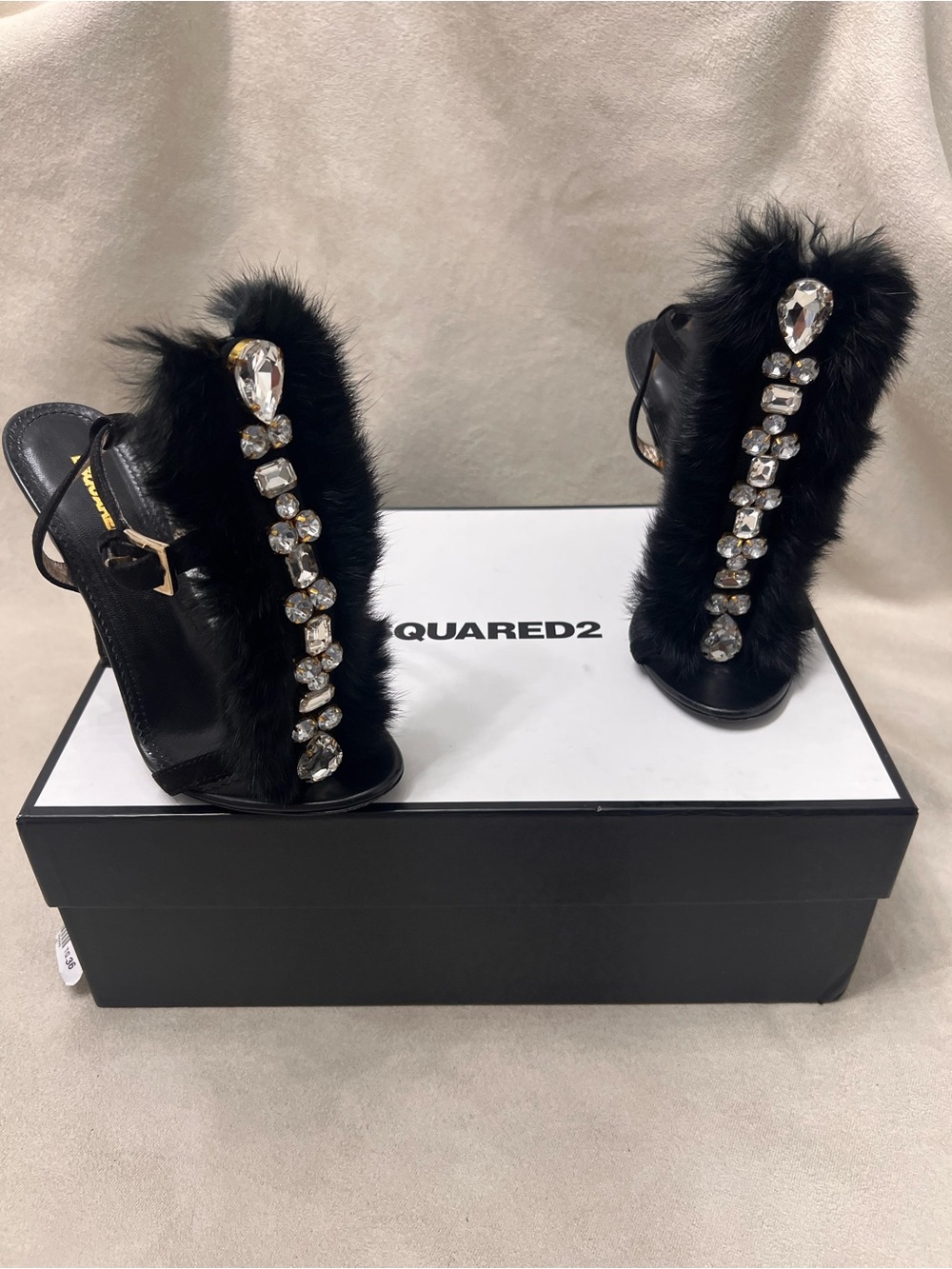 Dsquared2 Black Fur Jeweled Open-Toe Sandals